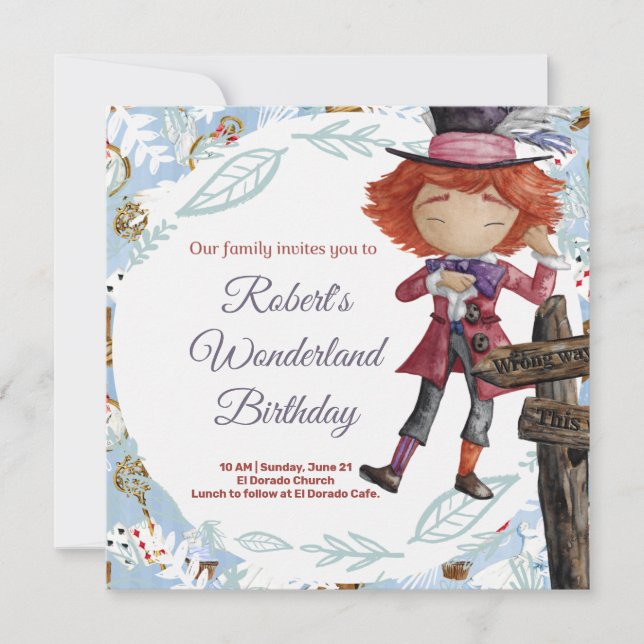 Tarjeta de invitación de cumpleaños de Wonderland (Anverso)