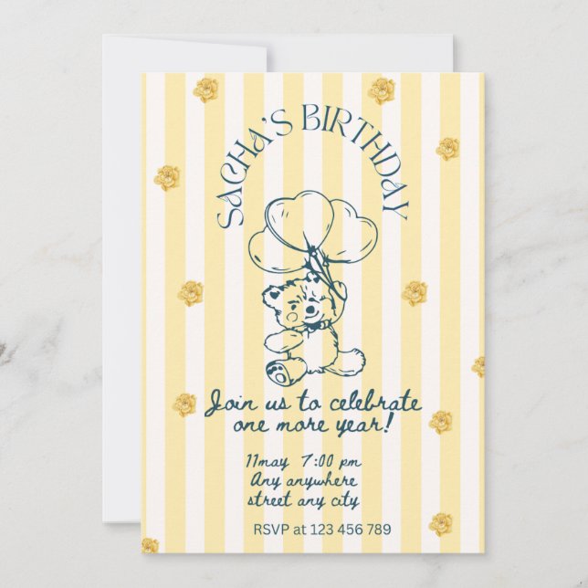 Tarjeta de Invitación de Cumpleaños del Oso de Pel (Anverso)