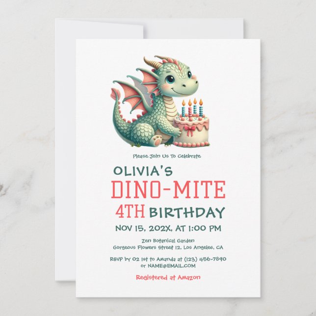 Tarjeta de invitación de cumpleaños Dino-Mite de d (Anverso)