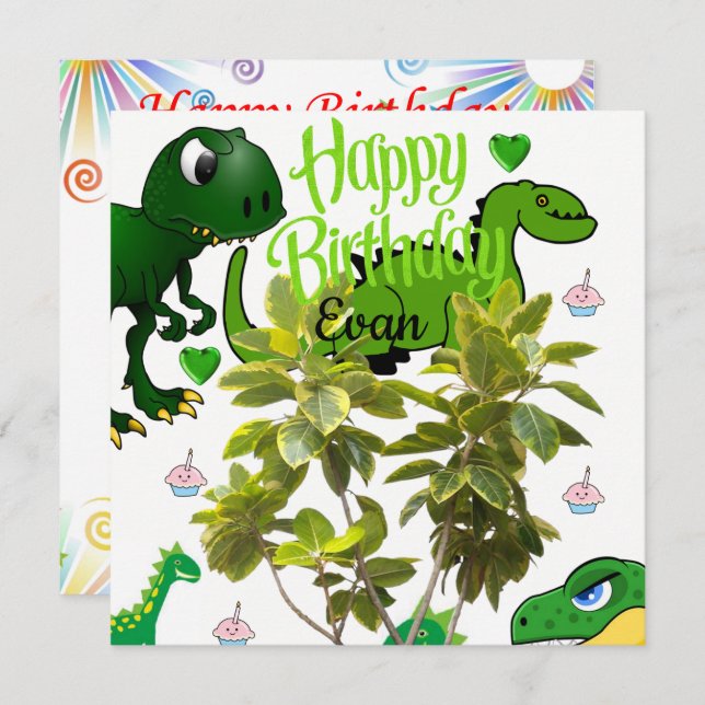 Tarjeta de Invitación de Cumpleaños Dinosaurio (Anverso / Reverso)