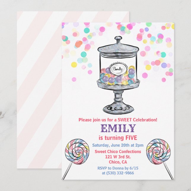 Tarjeta de Invitación de Cumpleaños Dulce de Frasc (Anverso / Reverso)