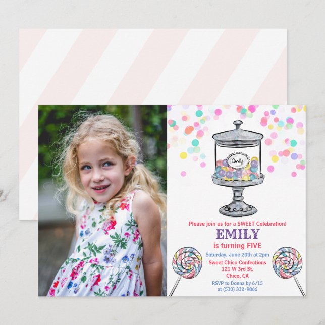 Tarjeta de Invitación de Cumpleaños Dulce de Frasc (Anverso / Reverso)
