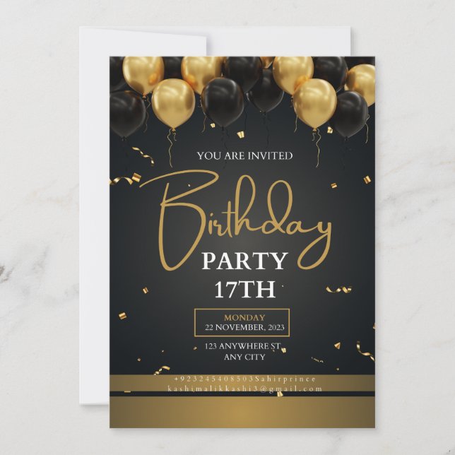 Tarjeta de invitación de cumpleaños editable (Anverso)