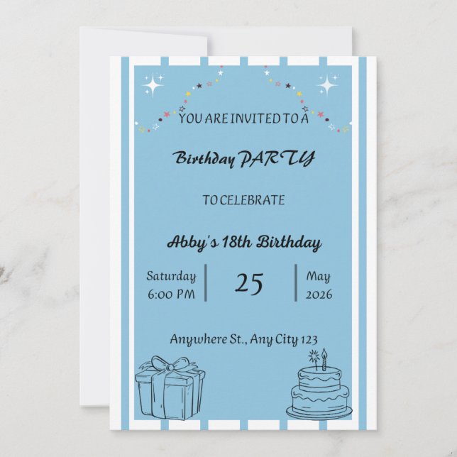 Tarjeta de Invitación de Cumpleaños Editable e Imp (Anverso)