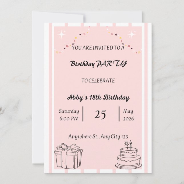 Tarjeta de Invitación de Cumpleaños Editable e Imp (Anverso)