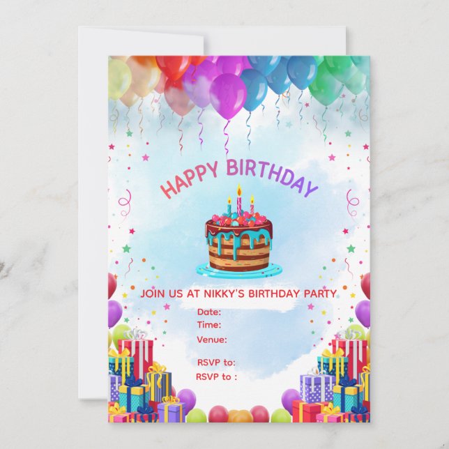 Tarjeta de invitación de cumpleaños editable y col (Anverso)