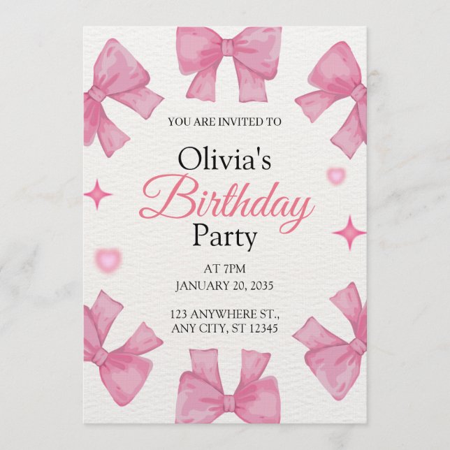 Tarjeta de invitación de cumpleaños elegante rosa  (Anverso)