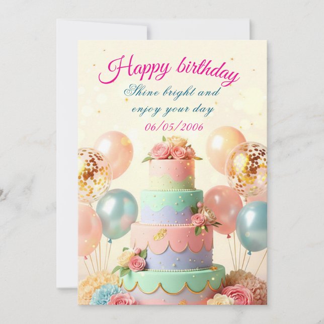 Tarjeta de invitación de cumpleaños, elegante y pe (Anverso)