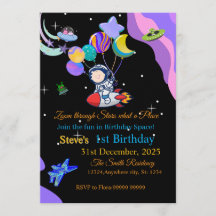 Tarjeta de Invitación de Cumpleaños Espacial | Cua