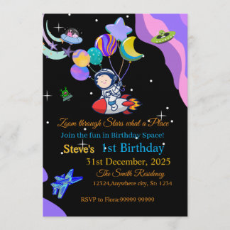 Tarjeta de Invitación de Cumpleaños Espacial | Cua