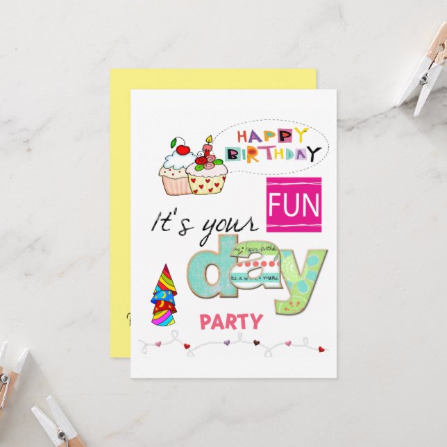 Tarjeta de Invitación de Cumpleaños Feliz Cupcake  (Anverso/Reverso In Situ)