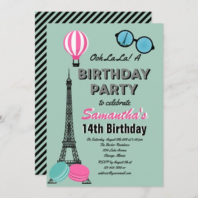 Tarjeta de invitación de cumpleaños feliz temática (Anverso / Reverso)
