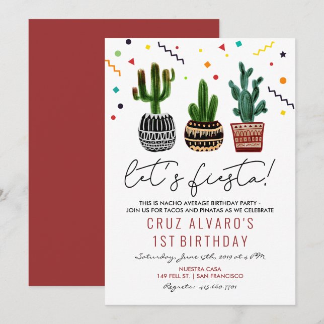 Tarjeta de invitación de cumpleaños Fiesta Cactus  (Anverso / Reverso)
