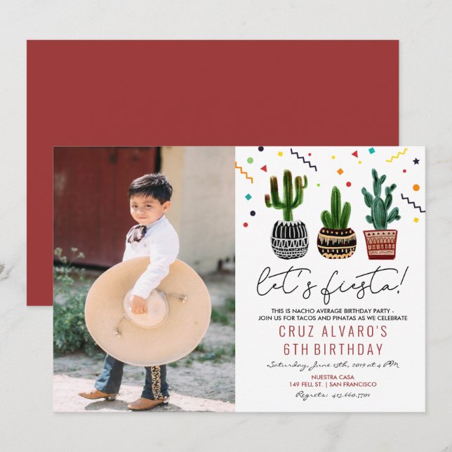 Tarjeta de invitación de cumpleaños Fiesta Cactus  (Anverso / Reverso)