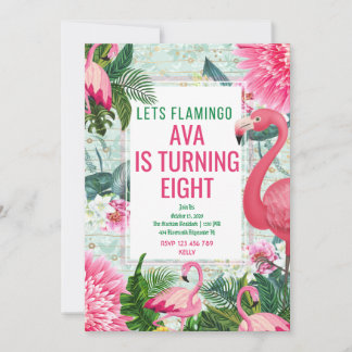 Tarjeta de invitación de cumpleaños Flamingo