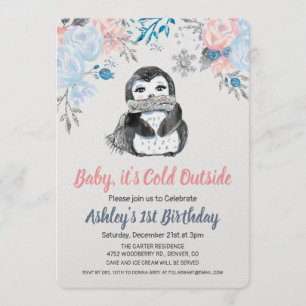 Tarjeta de invitación de cumpleaños floral de ping