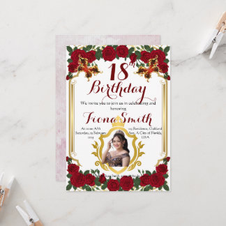 Tarjeta de invitación de cumpleaños floral de rosa