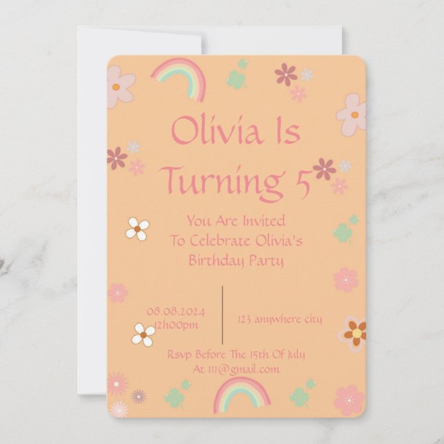 TARJETA DE INVITACIÓN DE CUMPLEAÑOS FLORAL RETRO P (Anverso)