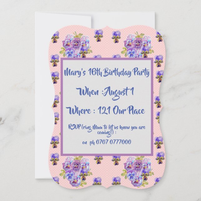 Tarjeta de invitación de cumpleaños floral rosa pa (Anverso)