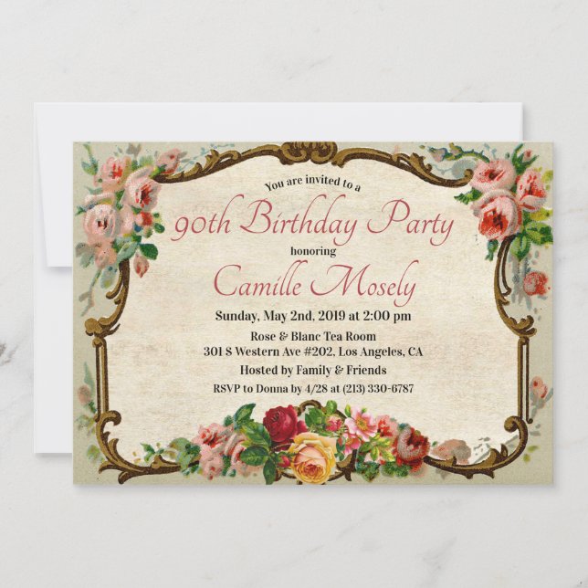 Tarjeta de invitación de cumpleaños floral victori (Anverso)