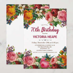 Tarjeta de invitación de cumpleaños floral vintage