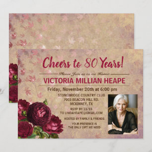 Tarjeta de invitación de cumpleaños floral vintage
