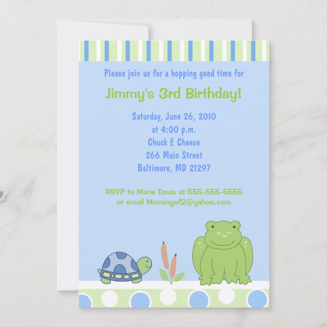Tarjeta de Invitación de Cumpleaños Friendly Frog  (Anverso)