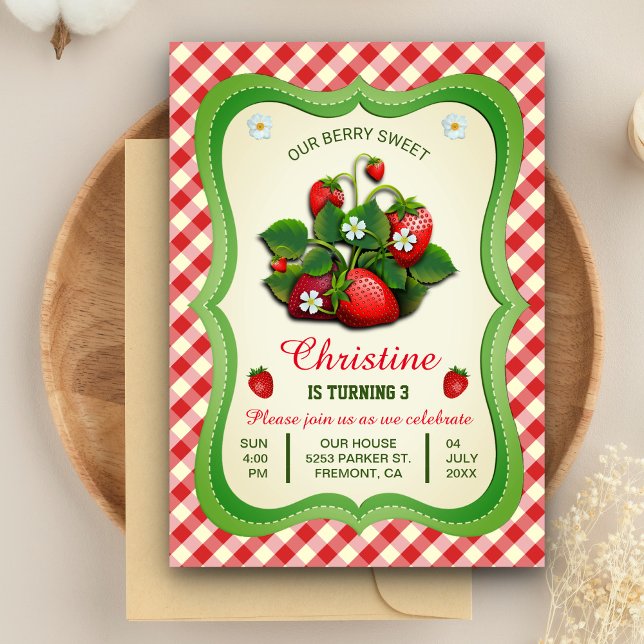 Tarjeta de Invitación de Cumpleaños Lindo de Fresa (Subido por el creador)