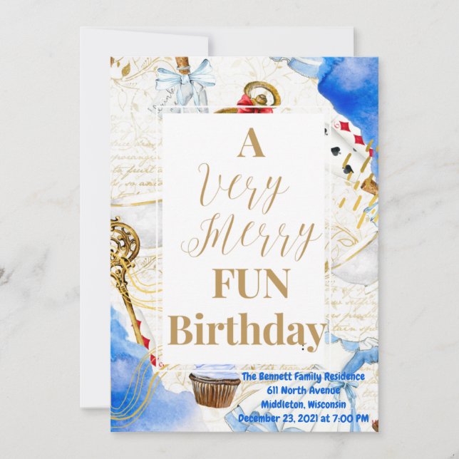 Tarjeta de invitación de cumpleaños Merry Fun (Anverso)
