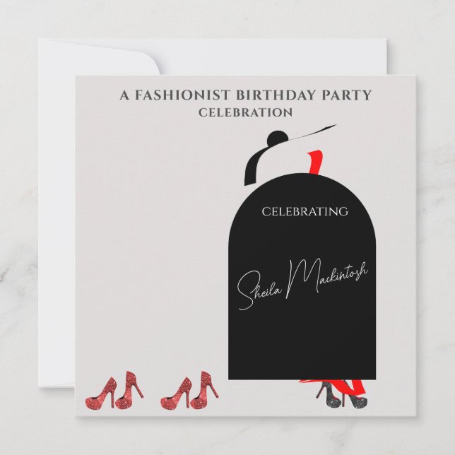Tarjeta de Invitación de Cumpleaños Moda Glam Negr (Anverso)