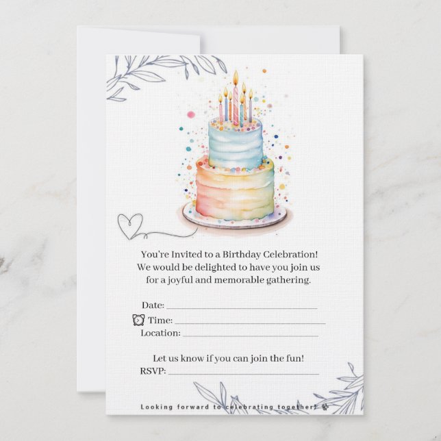 Tarjeta de Invitación de Cumpleaños Moderna y Eleg (Anverso)