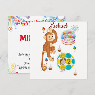 Tarjeta de Invitación de Cumpleaños Mono de Dos Añ