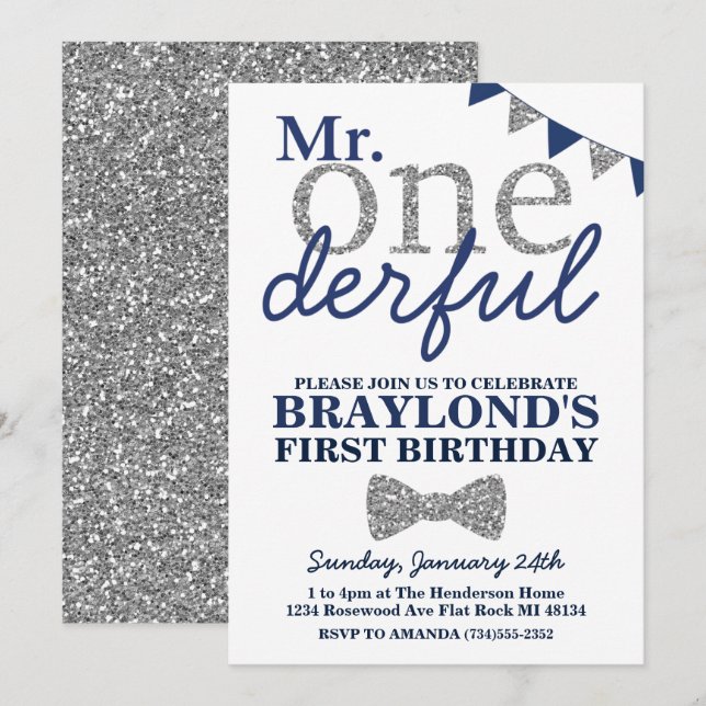 Tarjeta de Invitación de Cumpleaños Mr Onederful,  (Anverso / Reverso)