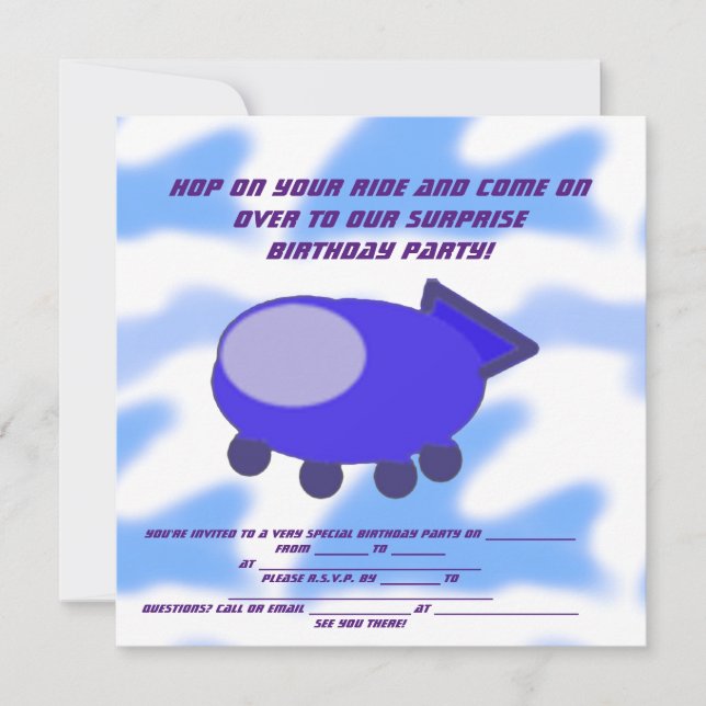 Tarjeta de Invitación de Cumpleaños Nave Espacial  (Anverso)