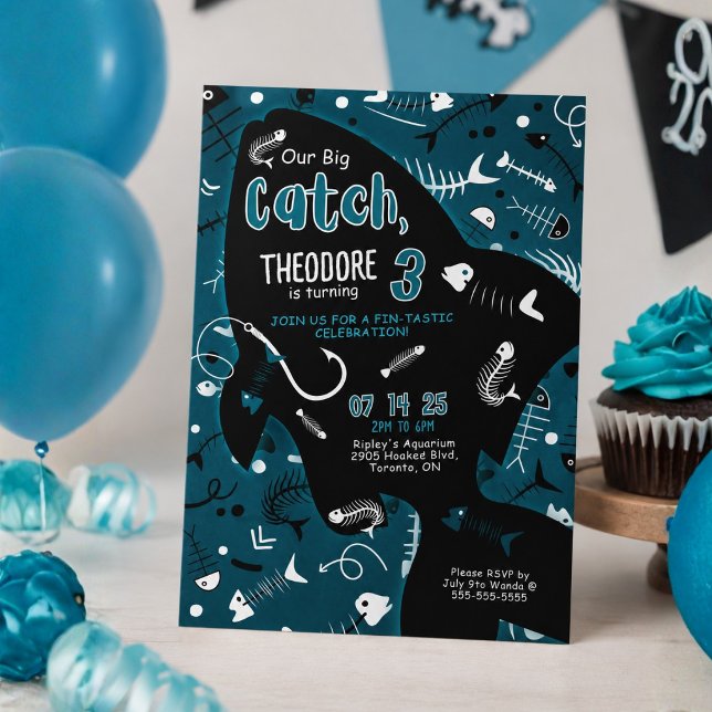 Tarjeta de Invitación de Cumpleaños Nuestra Gran C (Big Catch Birthday Invitation For Kids)
