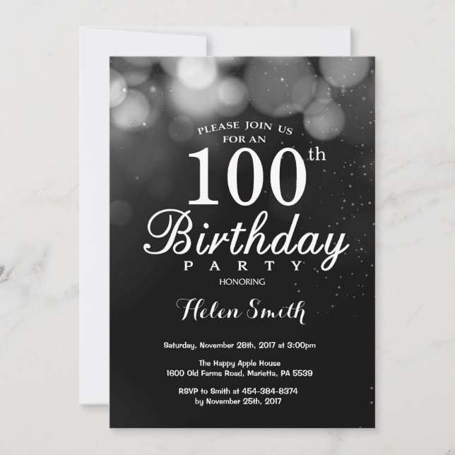 Tarjeta de invitación de cumpleaños número 100 de  (Anverso)