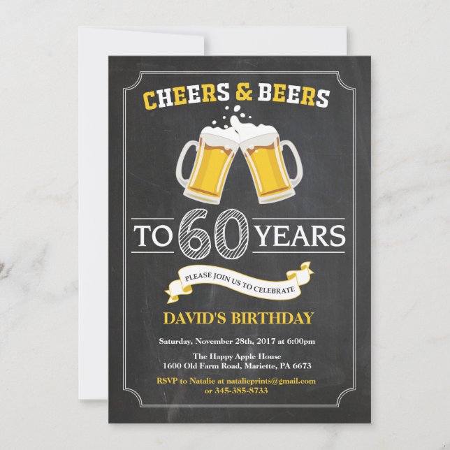 Tarjeta de invitación de cumpleaños número 60 de S (Anverso)