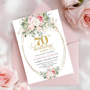 Tarjeta de invitación de cumpleaños número 70 rosa