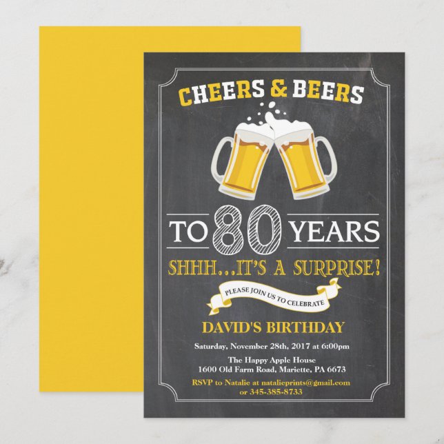 Tarjeta de invitación de cumpleaños número 80 de S (Anverso / Reverso)