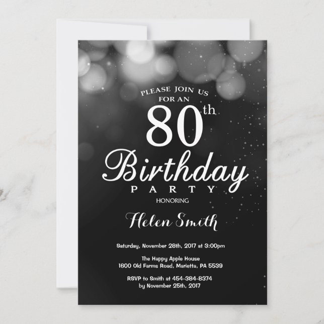 Tarjeta de invitación de cumpleaños número 80 de S (Anverso)