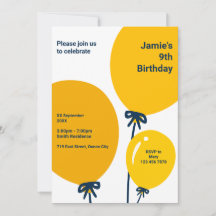 Tarjeta de invitación de cumpleaños número 9 con g