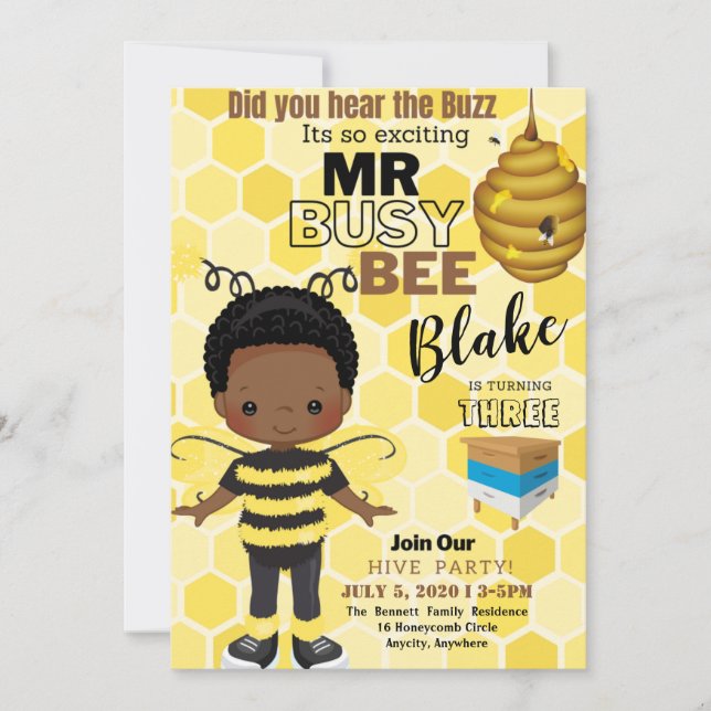 Tarjeta de invitación de cumpleaños para abejas oc (Anverso)