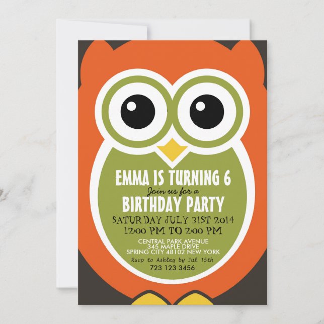 Tarjeta de invitación de cumpleaños para aves de l (Anverso)