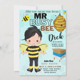 Tarjeta de invitación de cumpleaños para Busy Bee