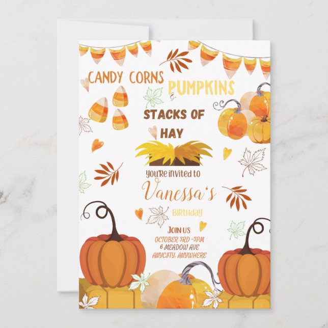 Tarjeta de invitación de cumpleaños para la cosech (Anverso)