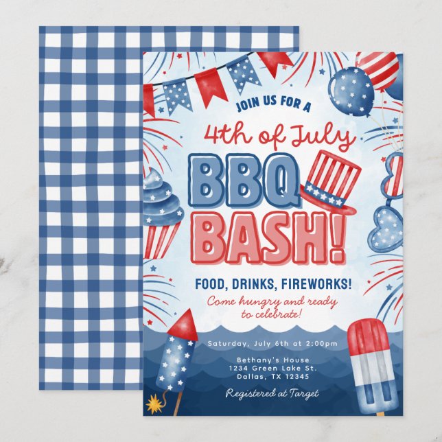 Tarjeta de invitación de cumpleaños para la fiesta (Anverso / Reverso)