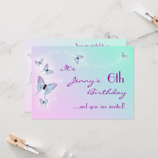 Tarjeta de invitación de cumpleaños para mariposa (Anverso/Reverso In Situ)