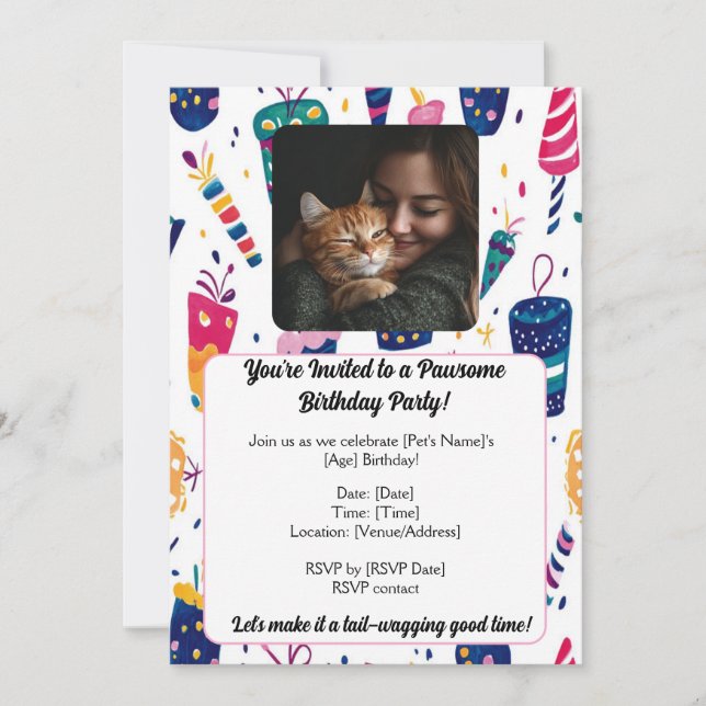 Tarjeta de invitación de cumpleaños para Mascota d (Anverso)