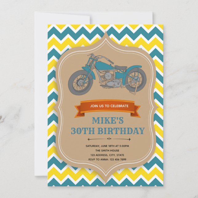 Tarjeta de invitación de cumpleaños para motocicle (Anverso)