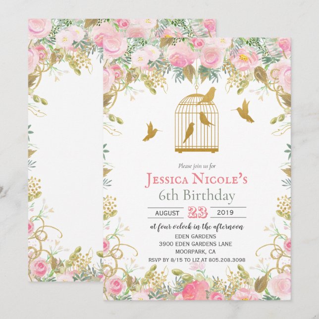 Tarjeta de invitación de cumpleaños para niña de c (Anverso / Reverso)